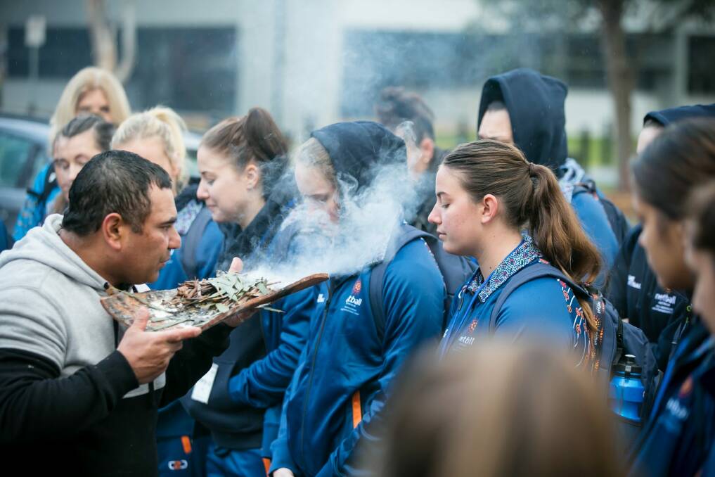 Netball Australia started an Indigenous high performance camp with a welcome to country ceremony at the AIS on Friday. Photo: Narelle Spangher