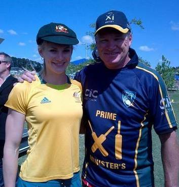 Canberra sprinter Melissa Breen with former Australian cricketer Dean Jones at a celebrity match at Crace in Canberra.