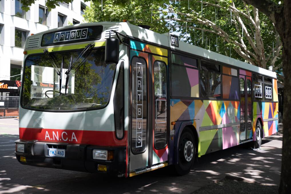 The ANCA Art Bus at its first stop in Garema Place. The Art Bus will host a different Canberra artist each month between November and January. Photo: ACT Government