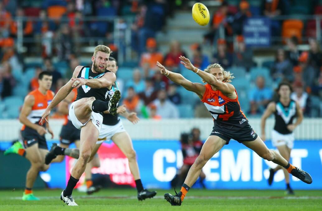 CANBERRA, AUSTRALIA - APRIL 15: Jackson Trengove of the Power in action during the round four AFL match between the Greater Western Sydney Giants and the Port Adelaide Power at UNSW Canberra Oval on April 15, 2017 in Canberra, Australia. (Photo by Mark Nolan/Getty Images) Photo: Getty Images