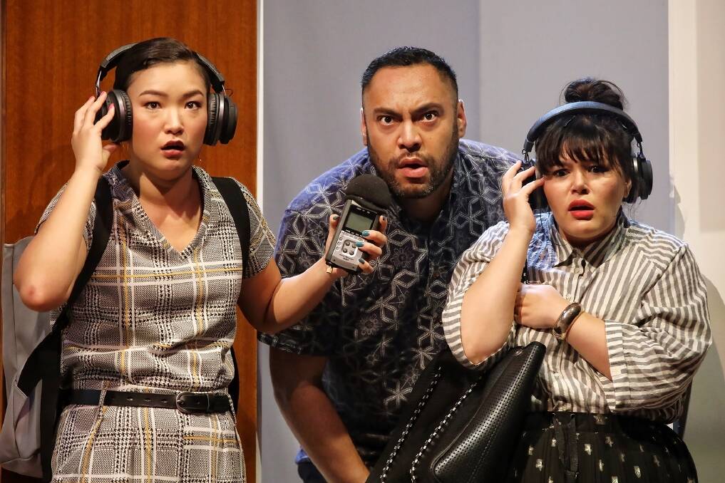 Michelle Lim Davidson, Anthony Taufa and Nakkiah Lui in How to Rule the World.  Photo: Prudence Upton.