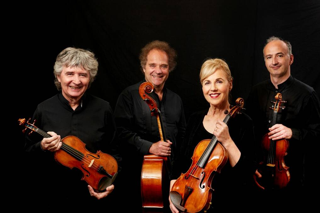 The Takacs String Quartet, from left, Karoly Schranz (second violin), Andras Fejer (cello), Geraldine Walther (viola), Edward Dusinberre (first violin), are regular visitors to Australia.  Photo: Keith Saunders