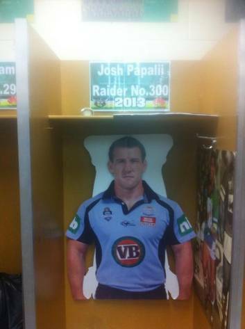 A poster of Cronulla Sharks captain Paul Gallen has been stuck in Josh Papalii's locker. Photo: Twitter
