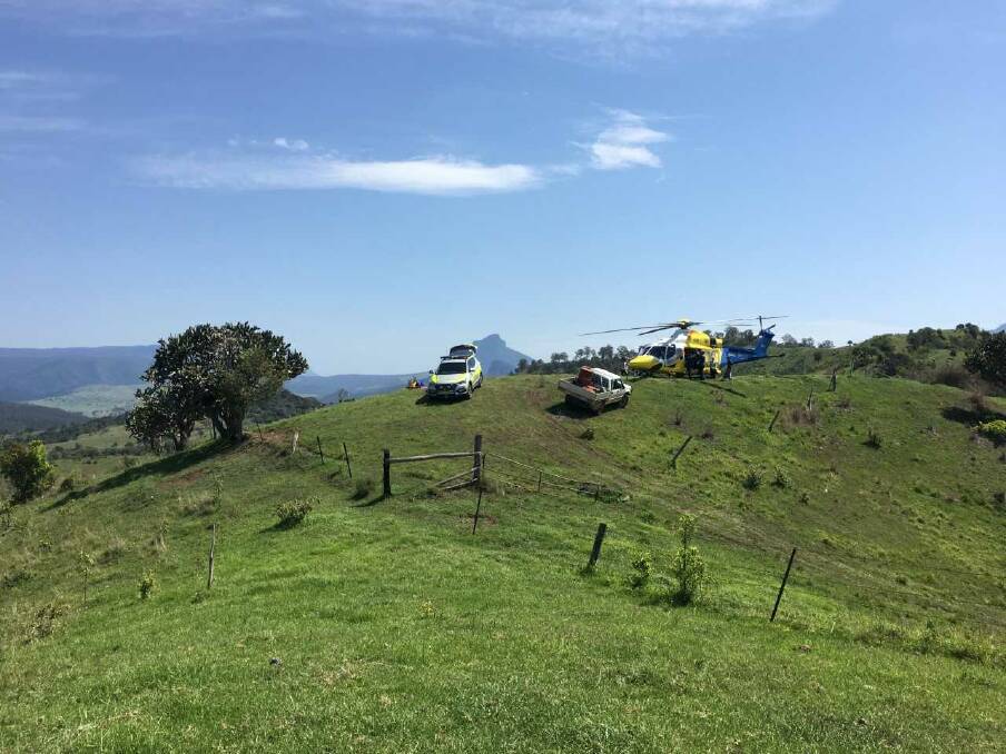 Man escaped serious injury after throwing himself out of his tractor that fell down a hill in the Scenic Rim. Photo: LifeFlight Rescue
