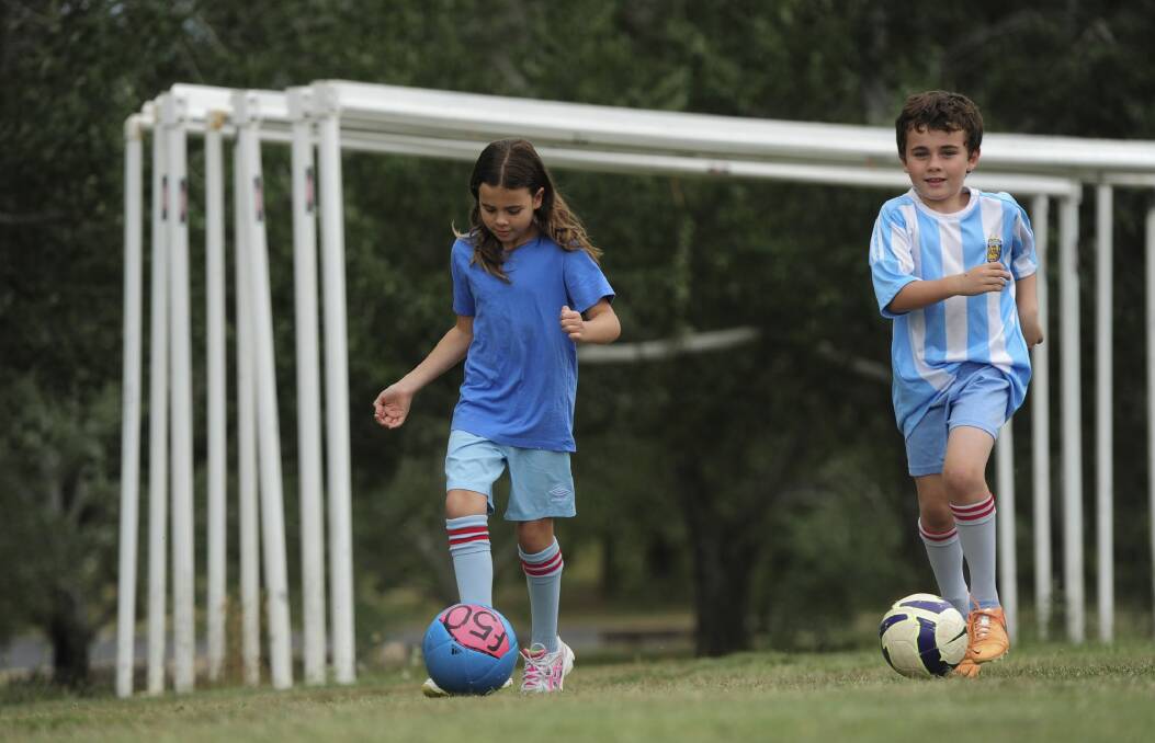 News. Two members of the Little family of Wanniassa have been chosen to be mascots for Asian Cup games this weekend at Canberra Stadium. Paige, 9 and her brother Luke, 8, playing on a reserve near their home. January 7th 2015
The Canberra Times photograph by Graham Tidy.