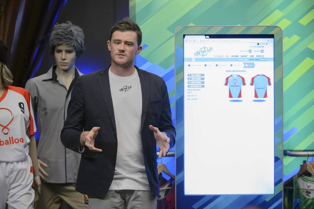 On The Go Sports CEO Mick Spencer presents to the 'sharks' on Shark Tank.  Photo: Network Ten