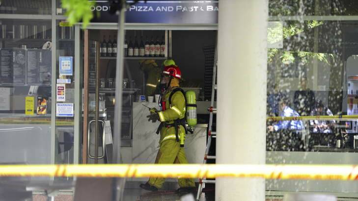 ACT Fire and Rescue attend a fire at the The Strip woodfire pizza and pasta bar in Woden. Photo: Melissa Adams