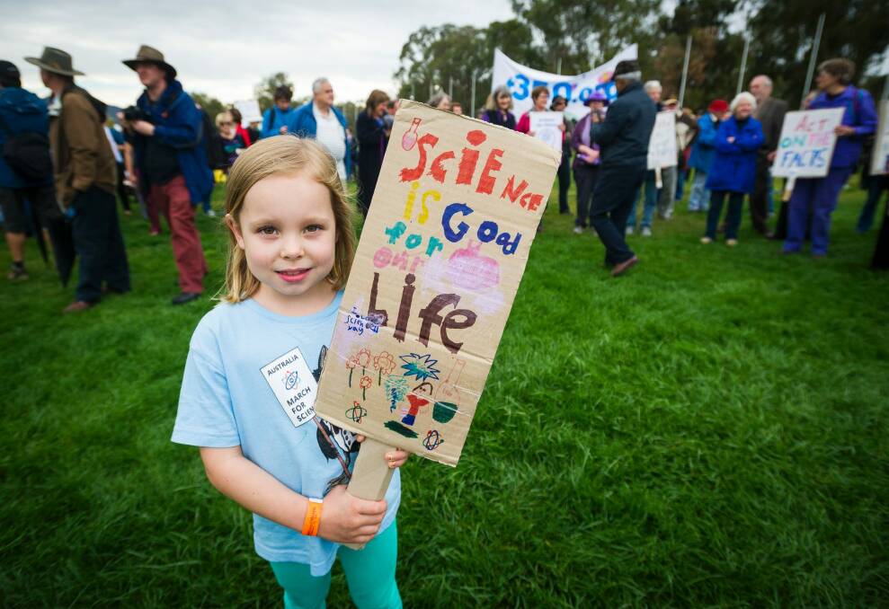 Teagan Vaughn, 6, at the March for Science.  Photo: Dion Georgopoulos