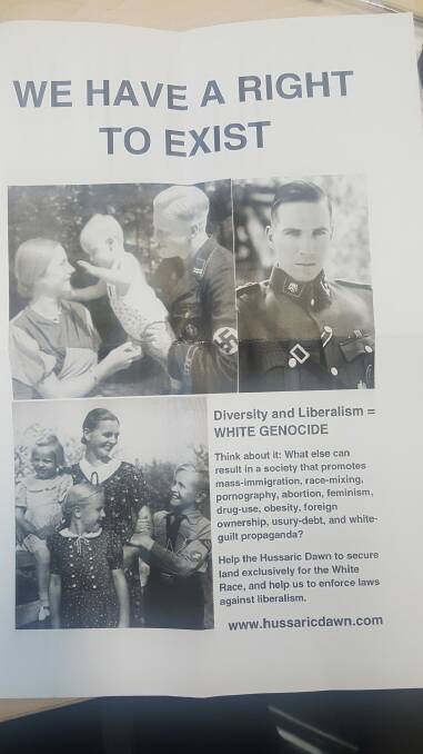 Supplied pictures of the white  supremacy material found in letterboxes in Tuggeranong and Greenway. Photo: Supplied