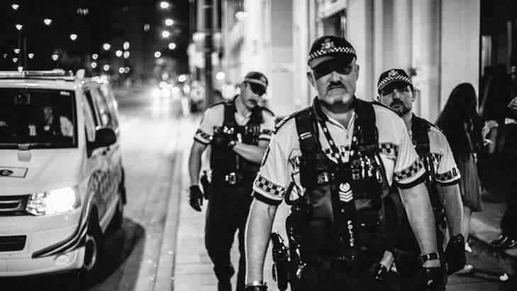 Police on the beat at night near Civic nightclubs. Photo: Rohan Thomson