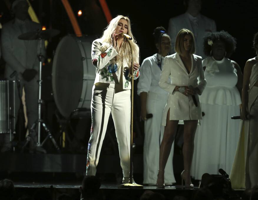 Kesha's "Praying", performed here at the Grammys, was the most blissful, transcendent moment of the Sydney show. Photo: AP