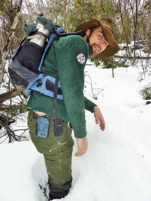 Snow plodding: ACT ranger Brandon Galpin. Photo: Tim the Yowie Man