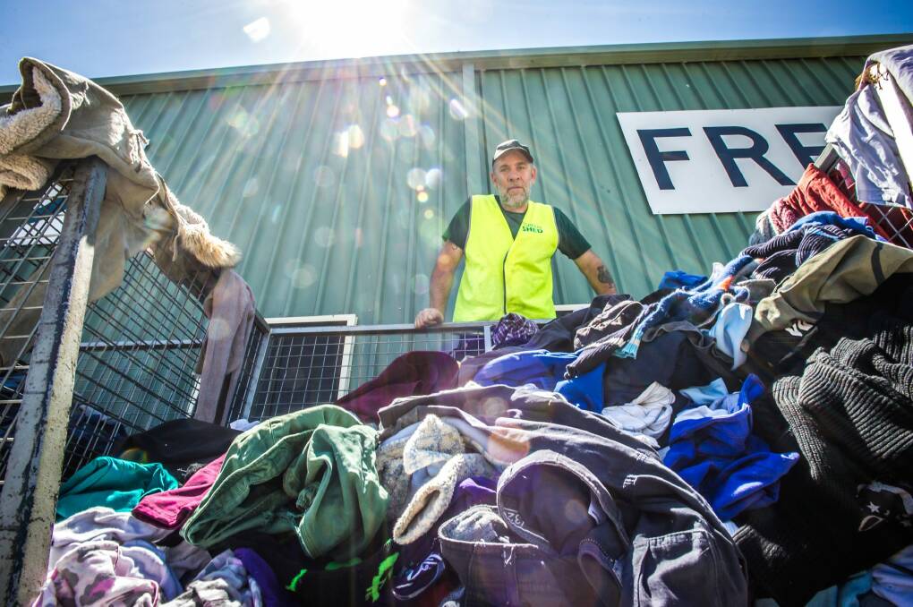 Co-founder The Green shed Charlie Bigg-Wither has been inundated with donations of clothes over the Christmas period. The business gives them away for free.  Photo: karleen minney