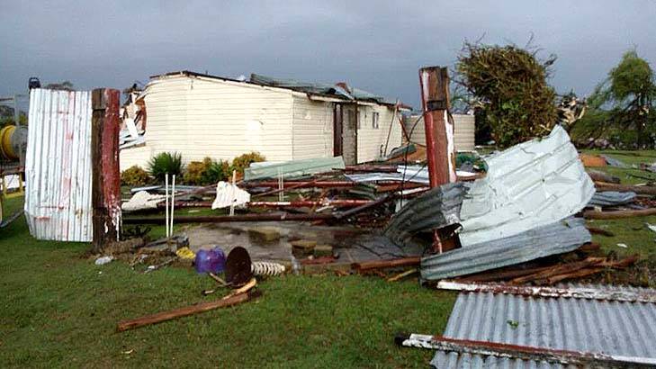 Wild winds which helped form the tornado tore the roof off a house in nearby Tenterden. Photo: NSW Rural Fire Service