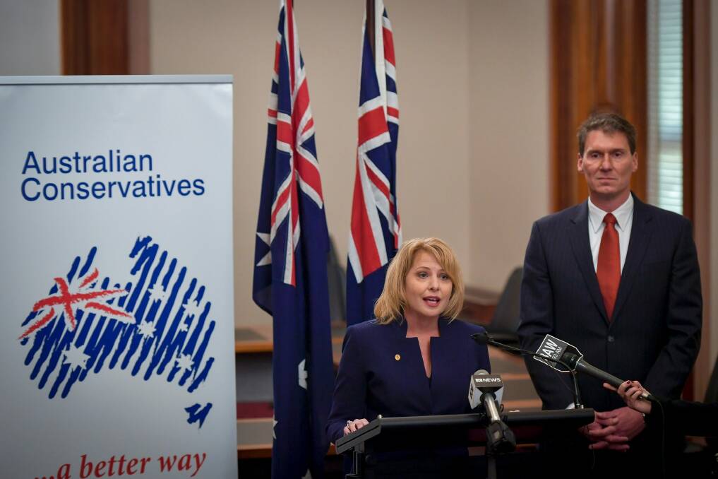 Cory Bernardi with his new Australian Conservatives recruit, Victorian state parliamentarian Rachel Carling-Jenkins. Photo: Eddie Jim