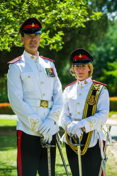 Duntroon Graduation Ceremony. Sword of Honour winner, senior officer Robert Loftus and the Queen's Medal winner, under officer Stacy Furlong. Photo: Elesa Kurtz
