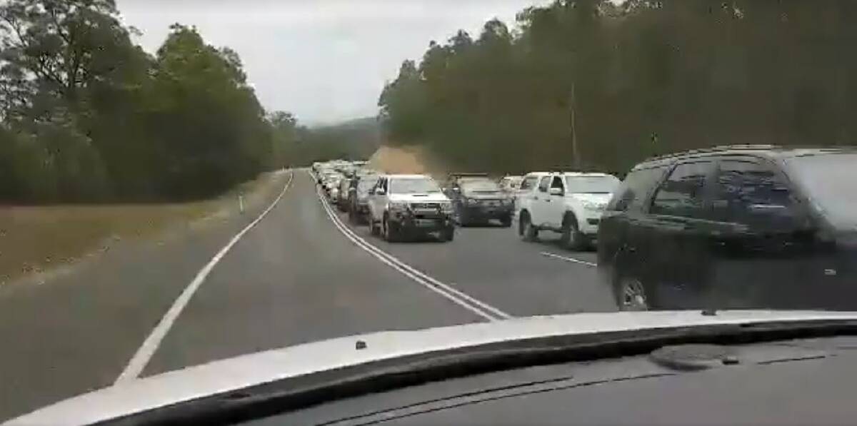 Traffic heading south towards Batemans Bay on the Kings Highway was backed up for kilometres. Photo: Facebook/Matthew Witcombe