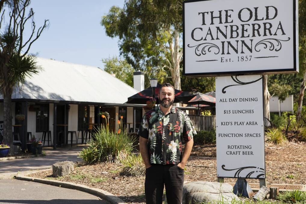 Ben Johnston of the Meem Collective outside the Old Canberra Inn in Lyneham. Photo: Jamila Toderas