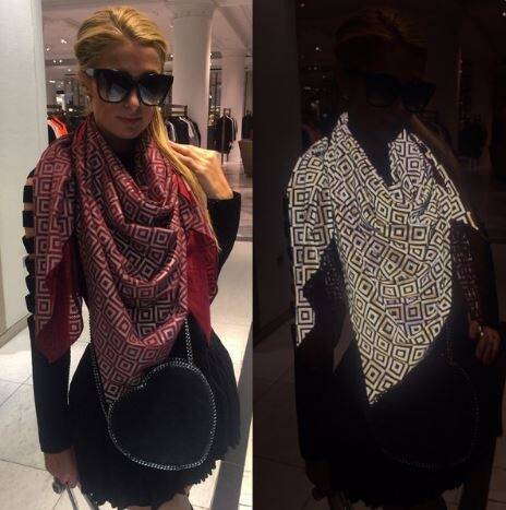 D-lister Paris Hilton wearing the ISHU scarf. Photo: Saif_SDQ/Twitter