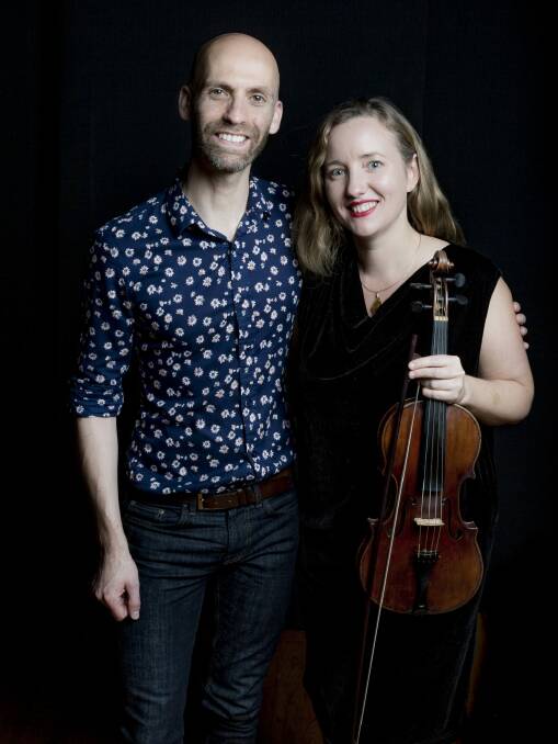Keyboard soloist Erin Helyard with the Australian Haydn Ensemble's artistic director Skye McIntosh.  Photo: James Mills