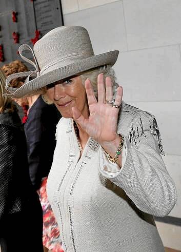 Camilla, Duchess of Cornwall in her Anna Valentine dress and Sylvia Fletcher hat the Australian War Memorial. Photo: Getty Images