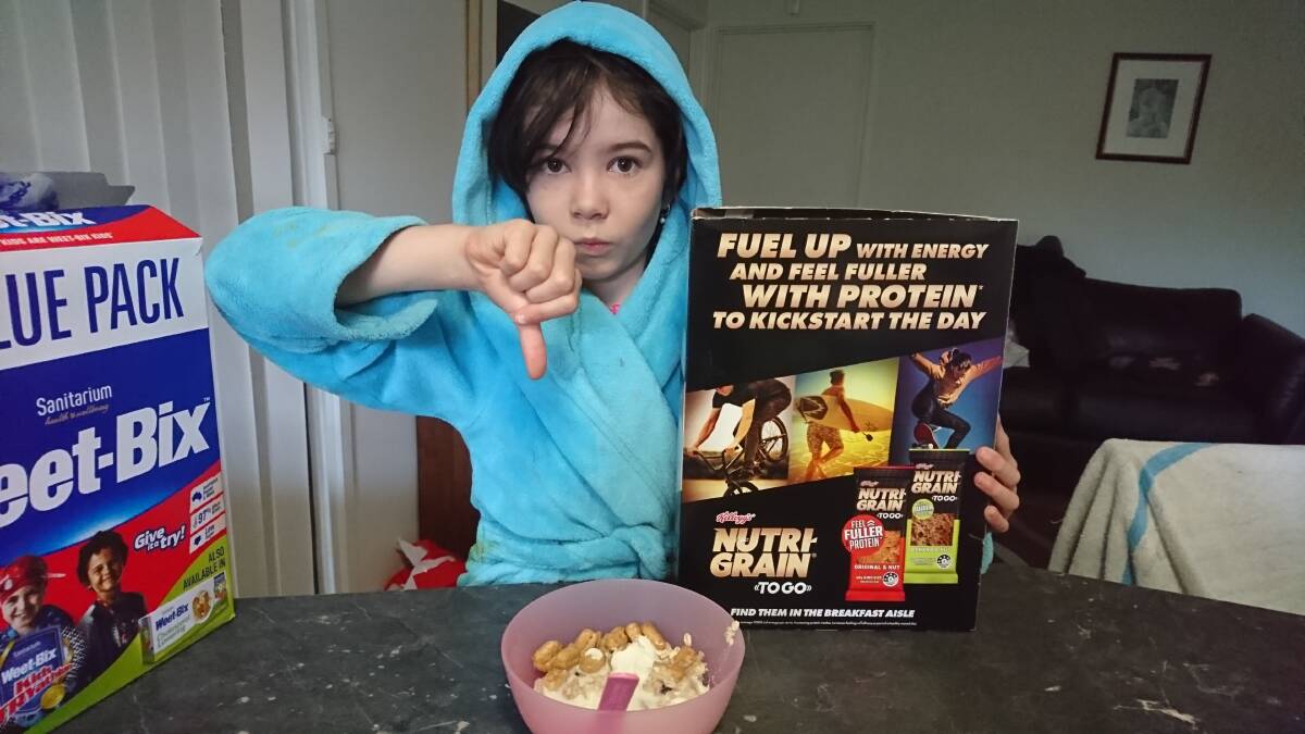 Daliah Lee, eight, of Canberra, took on Kellogg's for only depicting boys on its Nutri-Grain boxes. By contrast, she says Weet-Bix include girls and boys on its boxes. Photo: Supplied