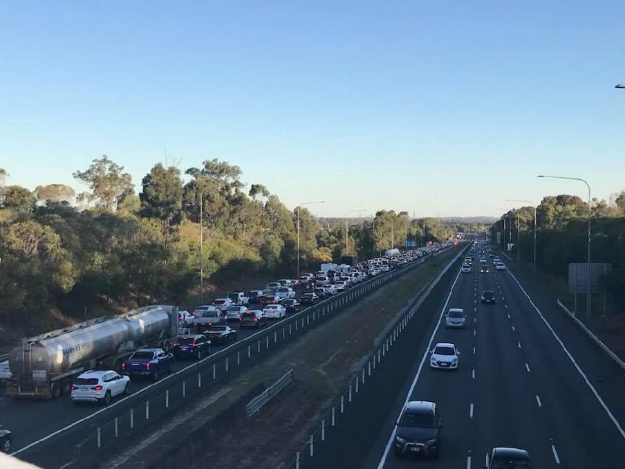 Motorcyclist in serious condition after multi-vehicle pile-up on the southbound lanes of the Bruce Highway. Photo: Facebook/Lauren Paige Bedding