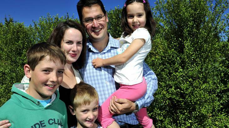 ACT Liberal leader Zed Seselja with his wife Ros and children. Photo: Jay Cronan