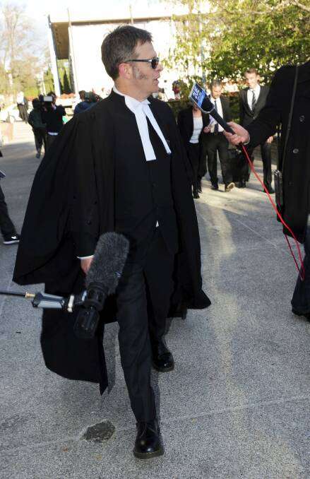 arrister, Shane Gill, outside the ACT Supreme Court after Mr
Eastman's conviction was quashed. Photo: Graham Tidy