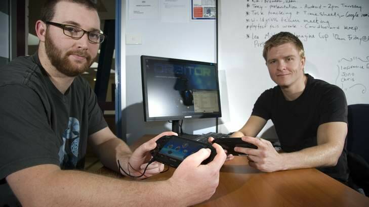 AIE student developers and part time teachers Duncan Henderson and Andrew Ball have received new Playstation hardware development kits as part of Sony education program. Photo: Elesa Lee