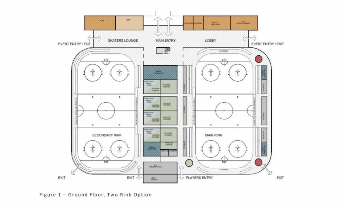 The ground floor of the proposed $35 million, two-storey, two-rink facility. Photo: Supplied