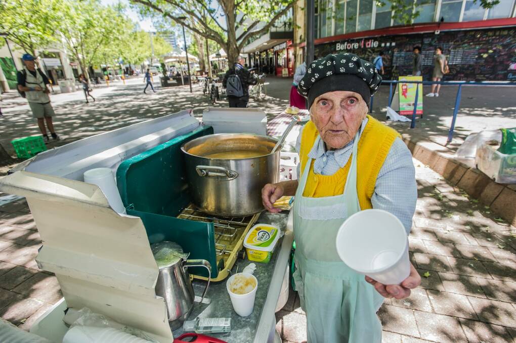 Stasia Dabrowski has been serving the needy at her Garema Place soup kitchen for over three decades. Photo: Karleen Minney