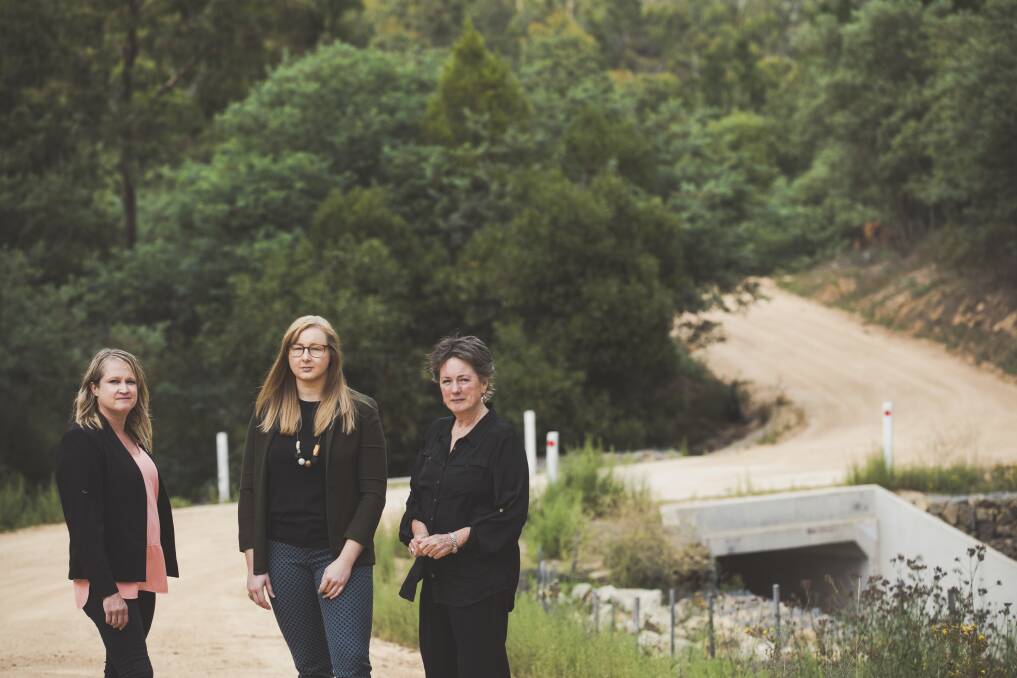 The three authors of 'The Heroic and the Dammed': Kirilly Dickson, Caitlin Roy and ACT Environment Commissioner Kate Auty. Photo: Jamila Toderas