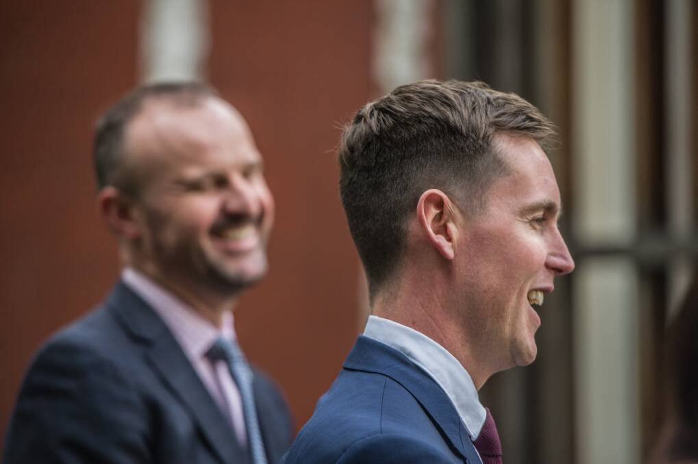 ACT Chief minister Andrew Barr announces Chris Steel  as the new minister in his cabinet.  Photo: Karleen Minney