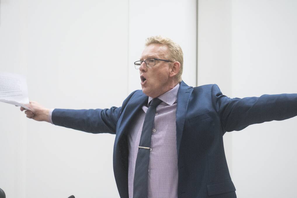 Canberra Liberal Mark Parton argues against a proposed review into place names in the ACT on Wednesday. Photo:  Dion Georgopoulos