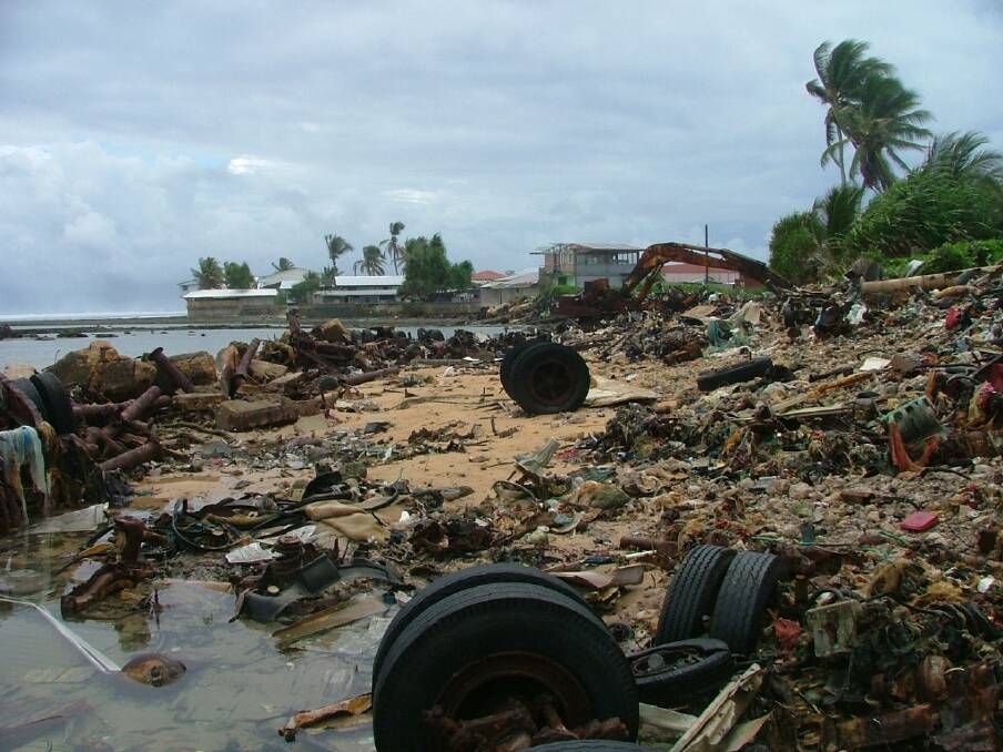 Devastation on the shoreline after king tides hit the vulnerable nation in 2013 Photo: Benedict D. Yamamura