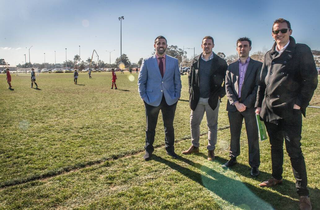 Canberra A-League bid team members Michael Caggiano, Adam Castle, Aaron Walker and Bede Gahan.  Photo: Karleen Minney