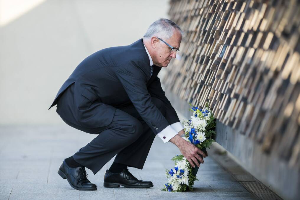 Prime Minister Malcolm Turnbull lays a wreath at the National Police Memorial during the service.  

29 September 2015
Photo: Rohan Thomson
The Canberra Times Photo: Rohan Thomson