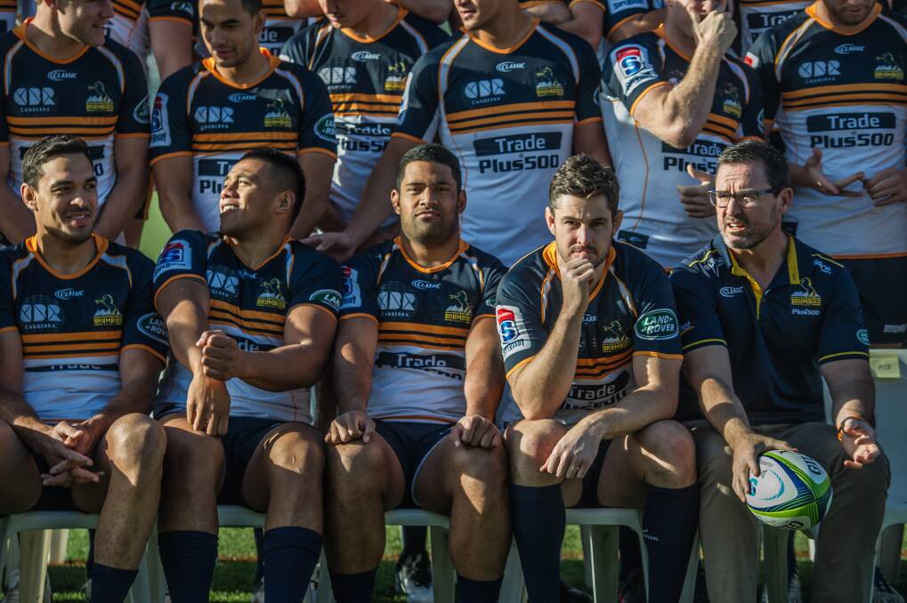 Scott Sio (second from left) is set to miss the Brumbies' last game of the season. Photo: Karleen Minney