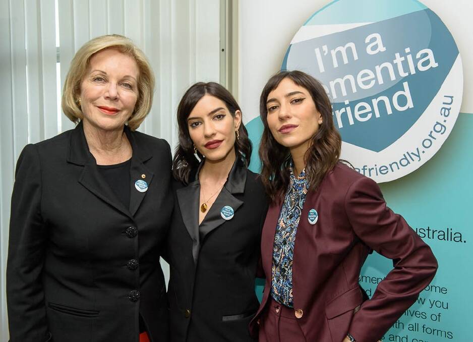Lisa and Jessica Origliasso of The Veronicas were named Dementia Australia’s newest ambassadors at an event at Parliament House in Canberra this week. With them is fellow ambassador Ita Buttrose. Photo: Supplied