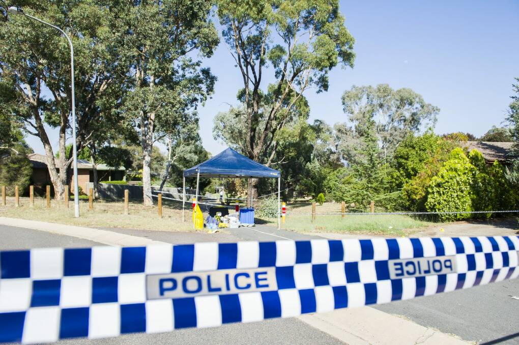 The crime scene in Wanniassa after the death of a man, 61, on Tuesday night. 
 Photo: Rohan Thomson