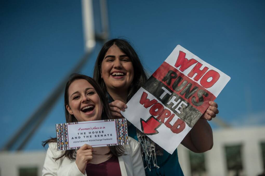 Ashleigh Streeter-Jones and Caitlin Figeuriedo at parliament house last year. On Tuesday Ms Streeter-Jones was named ACT Woman of the Year and Ms Figeuiredo was named ACT Young Woman of the Year Photo: karleen minney