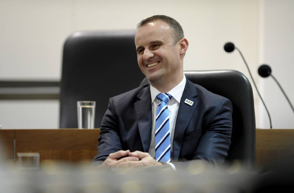 Chief Minister and ACT Treasurer, Andrew Barr, about to deliver
his budget speech in the ACT Legislative Assembly during question
time.  Photo: Graham Tidy