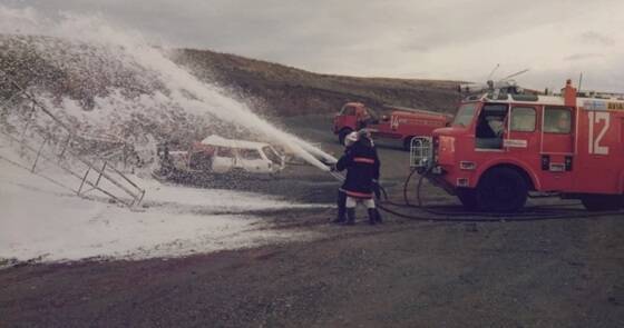 Aviation rescue and firefighting training exercises involving toxic foam at Melbourne's Tullamarine airport in 1998. Photo: Supplied