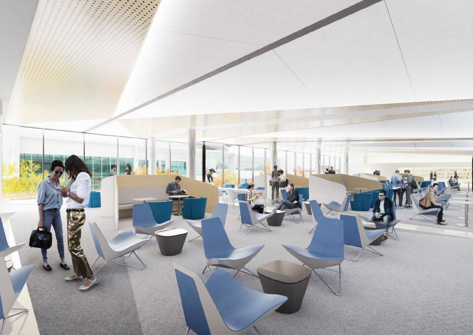 Artist impressions of the new departure area at Canberra Airport. Photo: Suppied