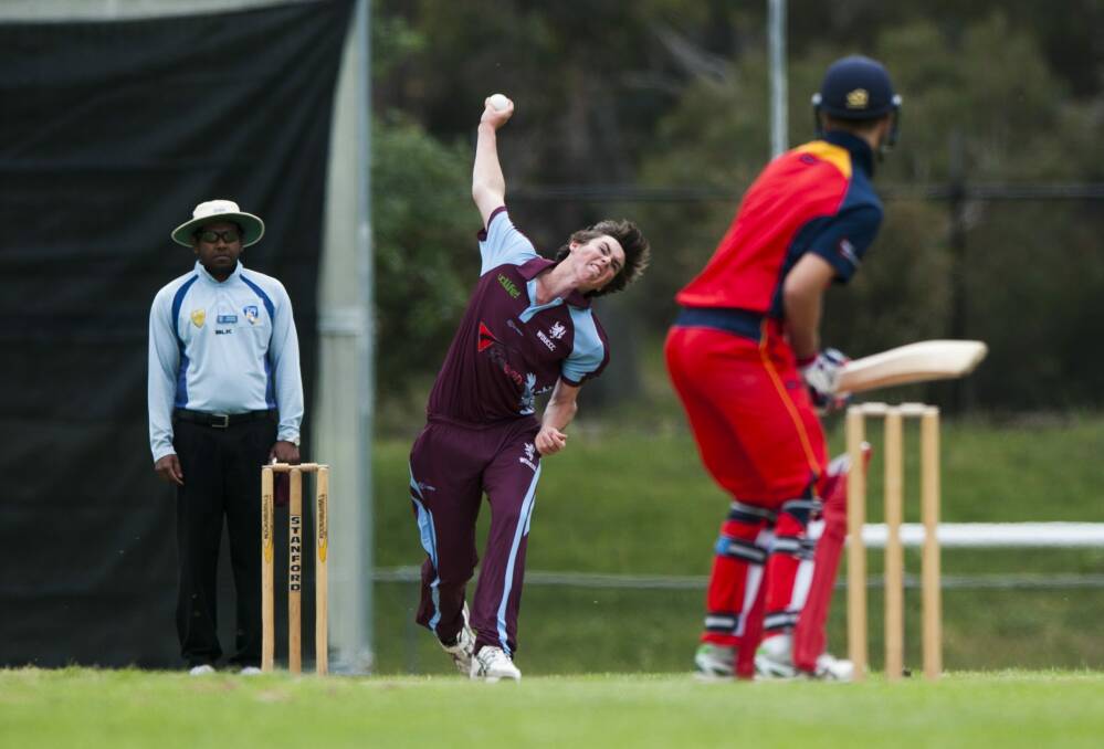 Wests/UC fast bowler Sam Skelly finished with figures of 0-17 from five overs against Tuggeranong on Saturday. Photo: Elesa Kurtz