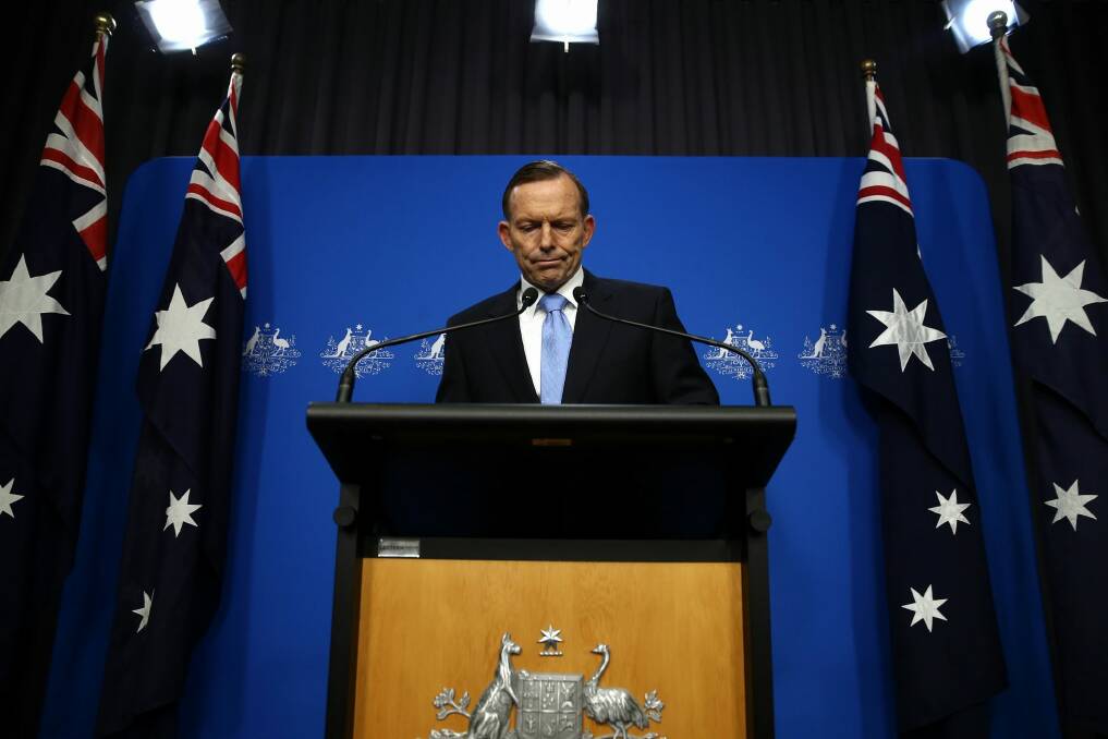 Prime Minister Tony Abbott addresses the media on Malaysia Airlines Flight MH17 during a press conference at Parliament House. Photo: Alex Ellinghausen