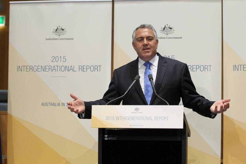 Change in the view of climate: Treasurer Joe Hockey delivers the 2015 Intergenerational Report. Photo: Alex Ellinghausen