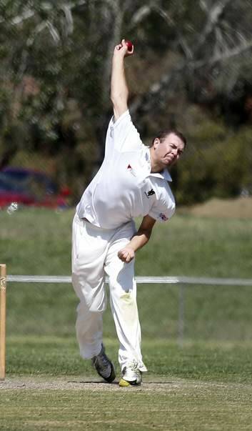 Wests/ UC bowler Ethan Bartlett in action during the match at Jamison Oval. Photo: Jeffrey Chan 