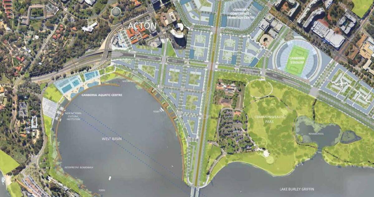 The waterfront development of West Basin envisaged under the National Capital Plan. Photo: Supplied